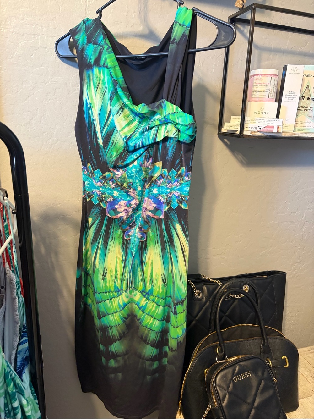 Roberto Cavalli Green & Teal Abstract Midi Dress